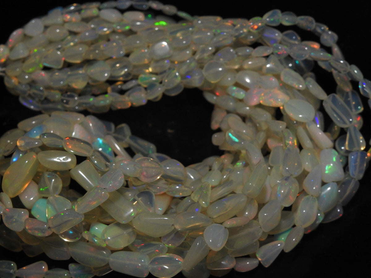 Ethiopian Opal Multi Fire Smooth Tumble Bead-16Inch 5X4To10X7MM Approx-Wholesaler Supplies-Natural Stone MS-EO2