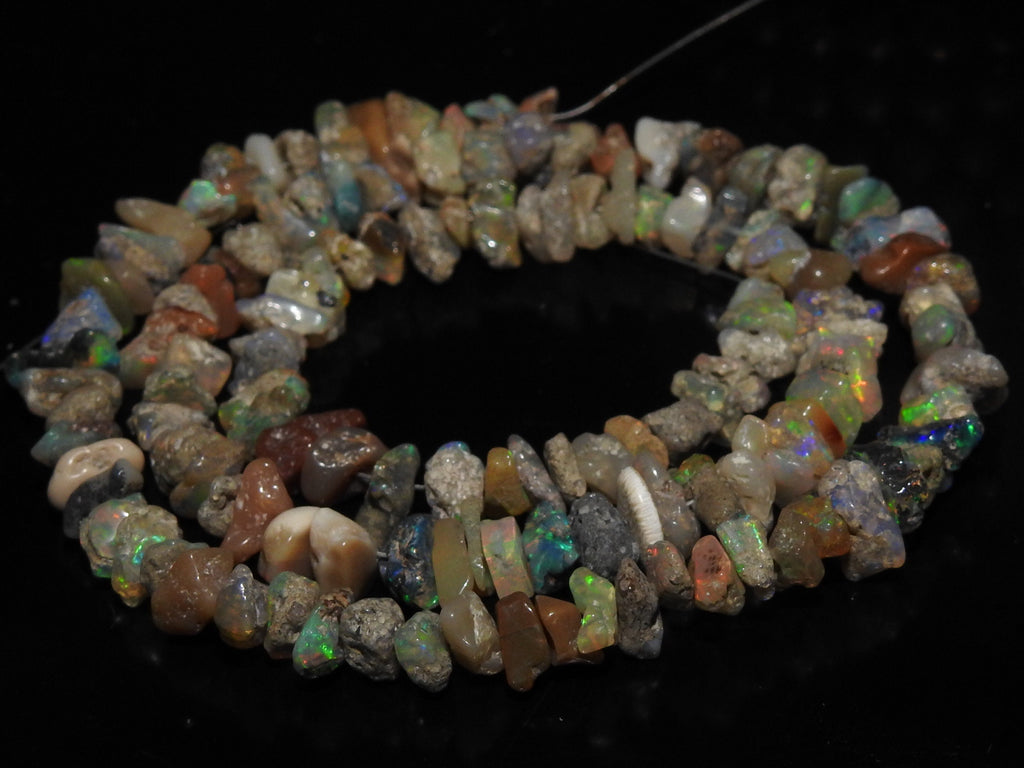 Natural Ethiopian Opal Rough Chips, Multi Fire Raw Opal Beads, Uncut Loose Stone Strand, Wholesaler Supplies, 5-7mm, 16 Inches