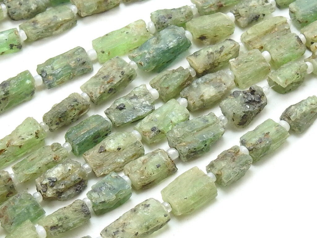 Green Kyanite Natural Crystal Rough Tube Shape Bead 8Inch Strand 7x6 To 13x6mm Wholesaler Supplies Raw Uncut Gemstone Loose RB7