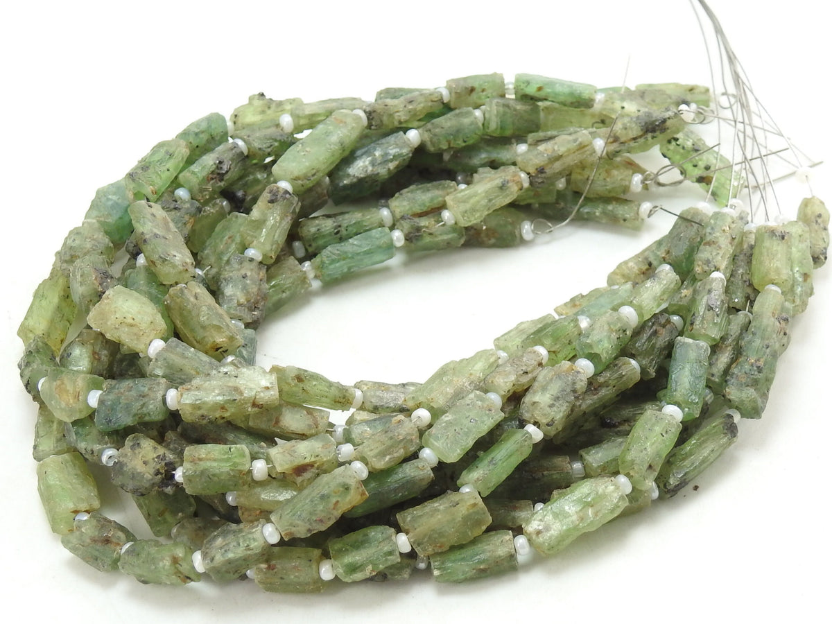 Green Kyanite Natural Crystal Rough Tube Shape Bead 8Inch Strand 7x6 To 13x6mm Wholesaler Supplies Raw Uncut Gemstone Loose RB7