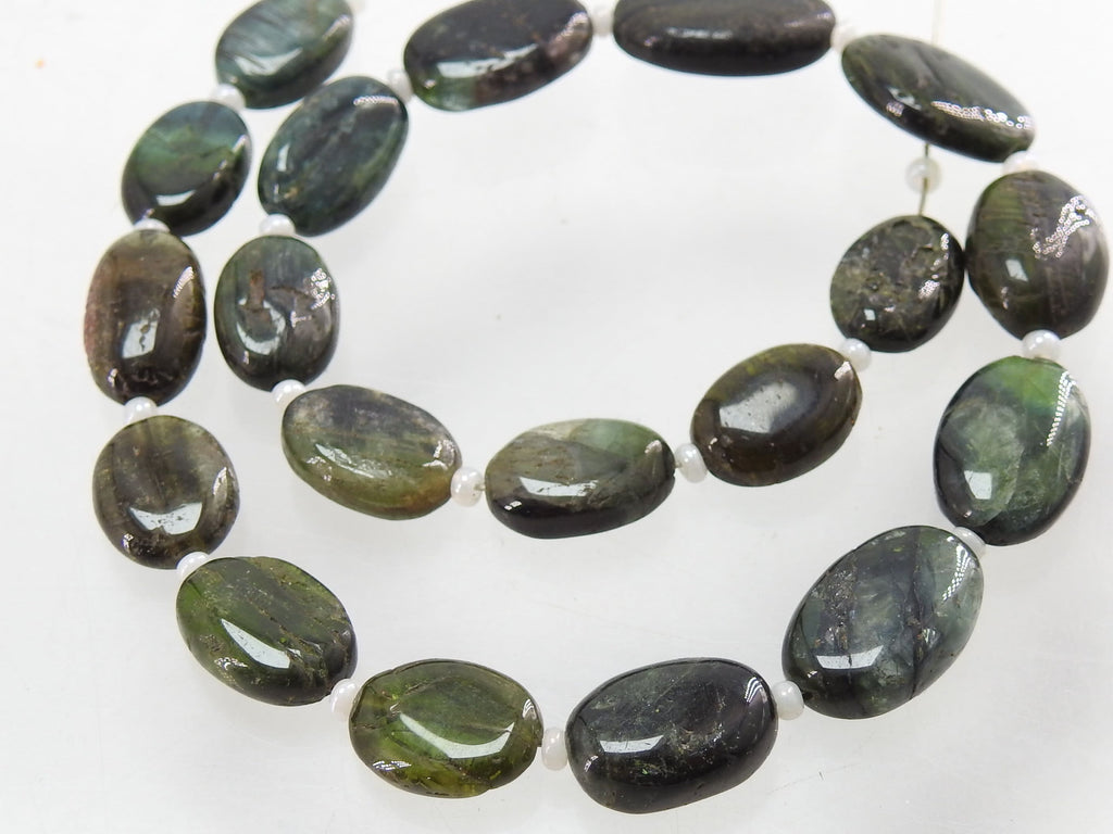Natural Green Tourmaline Smooth Oval Tumble Beads 10" Strand 10x7-15x9mm Polished Loose Gemstone Jewelry Making Supply TU5
