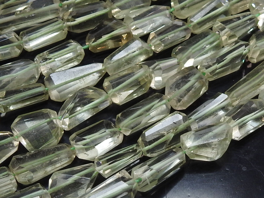 Green Amethyst Faceted Nuggets | 10" Strand | 10-20mm Long | Natural Prasiolite Quartz Rough Cut Focal Beads for DIY Jewelry Making