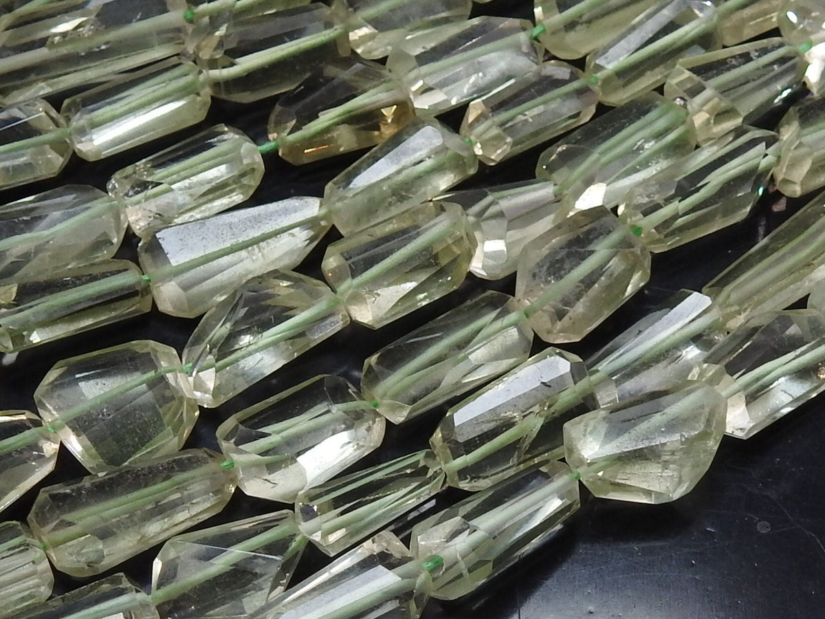 Green Amethyst Faceted Nuggets | 10" Strand | 10-20mm Long | Natural Prasiolite Quartz Rough Cut Focal Beads for DIY Jewelry Making