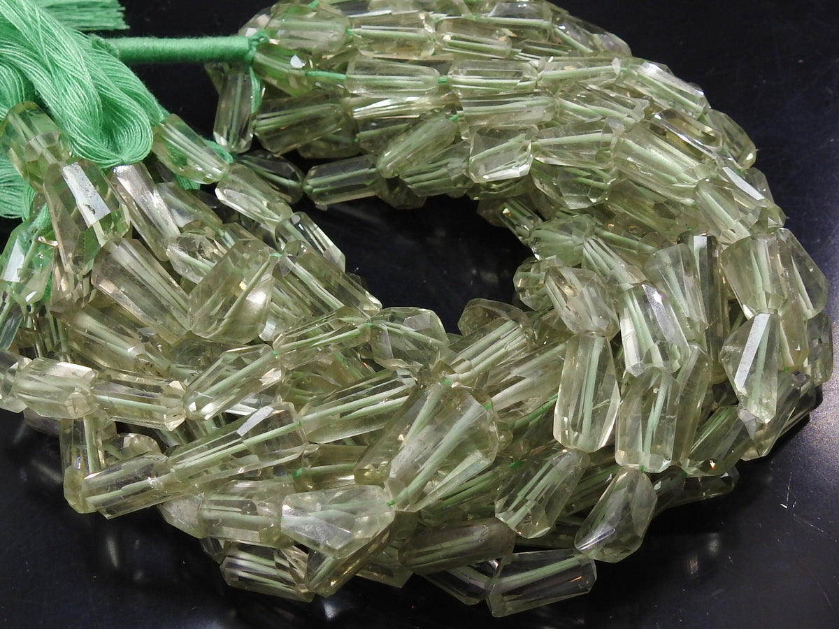 Green Amethyst Faceted Nuggets | 10" Strand | 10-20mm Long | Natural Prasiolite Quartz Rough Cut Focal Beads for DIY Jewelry Making