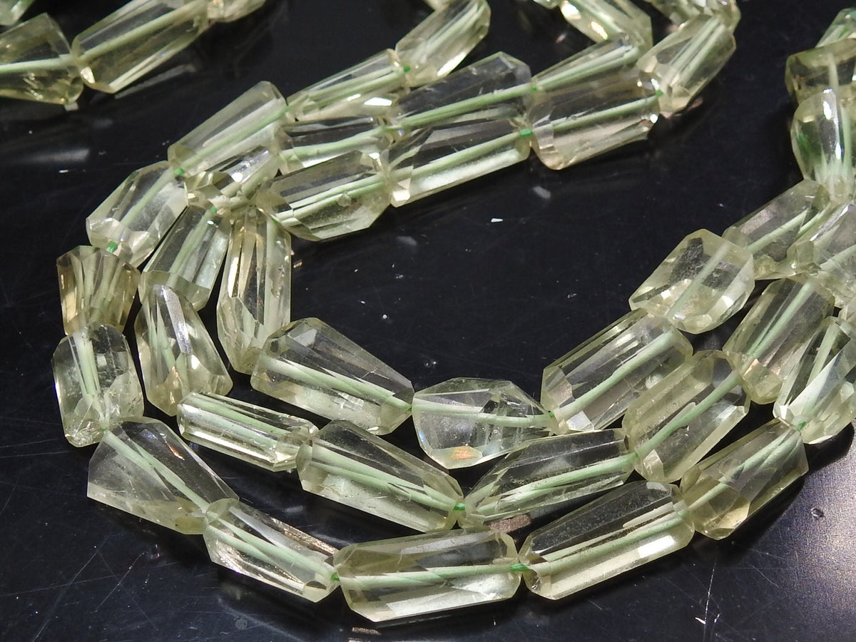 Green Amethyst Faceted Nuggets | 10" Strand | 10-20mm Long | Natural Prasiolite Quartz Rough Cut Focal Beads for DIY Jewelry Making