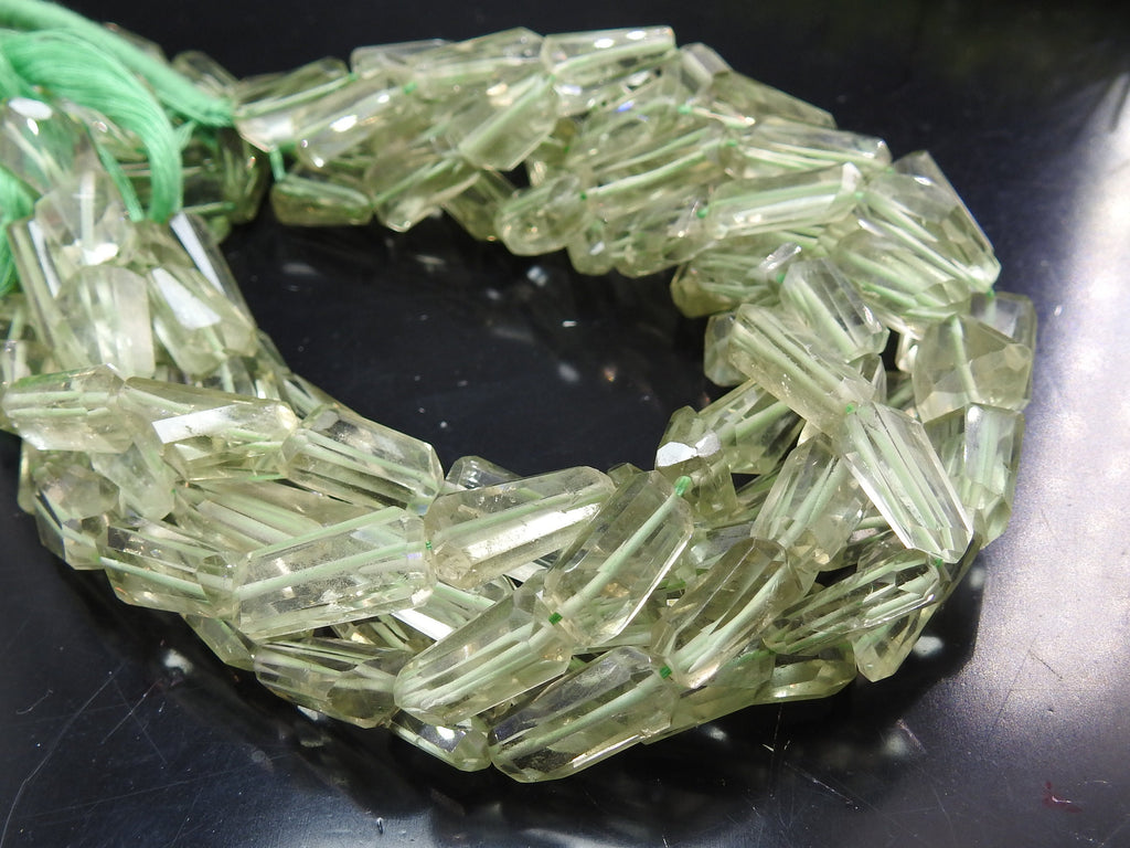 Green Amethyst Faceted Nuggets | 10" Strand | 10-20mm Long | Natural Prasiolite Quartz Rough Cut Focal Beads for DIY Jewelry Making