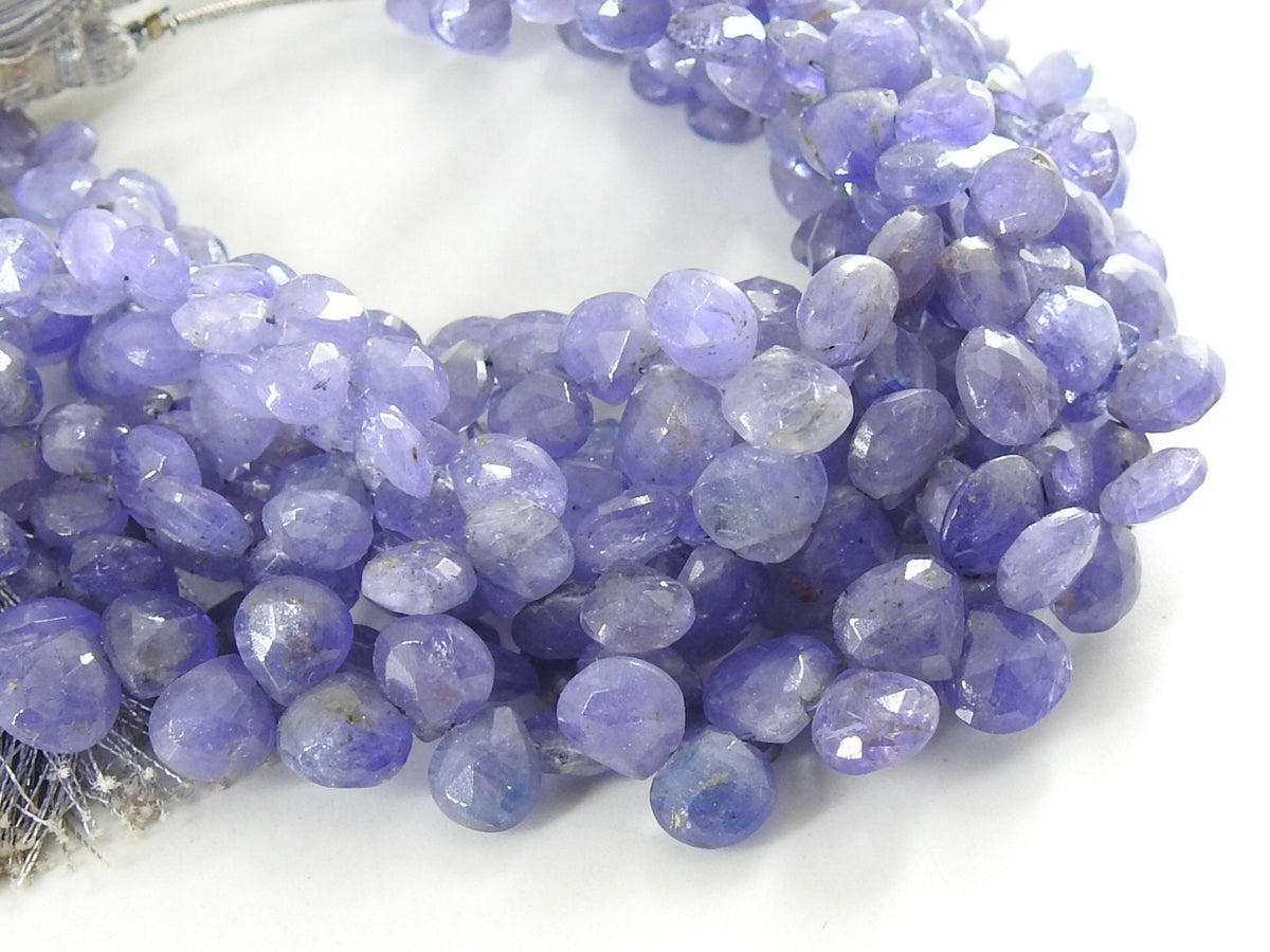 Natural Tanzanite Faceted Heart Shape Teardrop Beads, 7x7 To 4x4mm Graduated Loose Gemstone, 7 Inches Strand For Making Jewelry PME-BR8