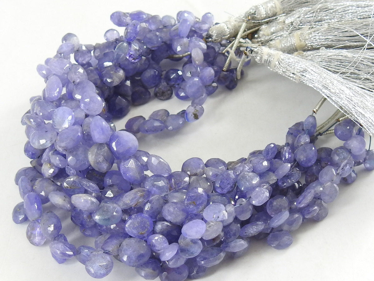 Natural Tanzanite Faceted Heart Shape Teardrop Beads, 7x7 To 4x4mm Graduated Loose Gemstone, 7 Inches Strand For Making Jewelry PME-BR8