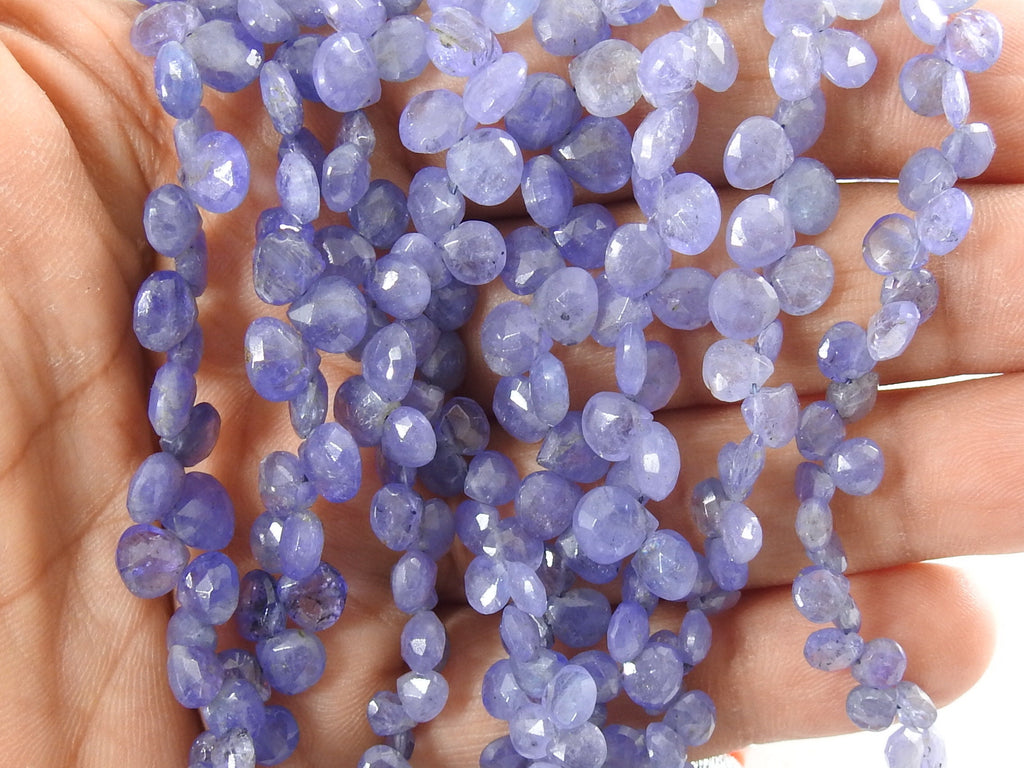 Natural Tanzanite Faceted Heart Shape Teardrop Beads, 7x7 To 4x4mm Graduated Loose Gemstone, 7 Inches Strand For Making Jewelry PME-BR8