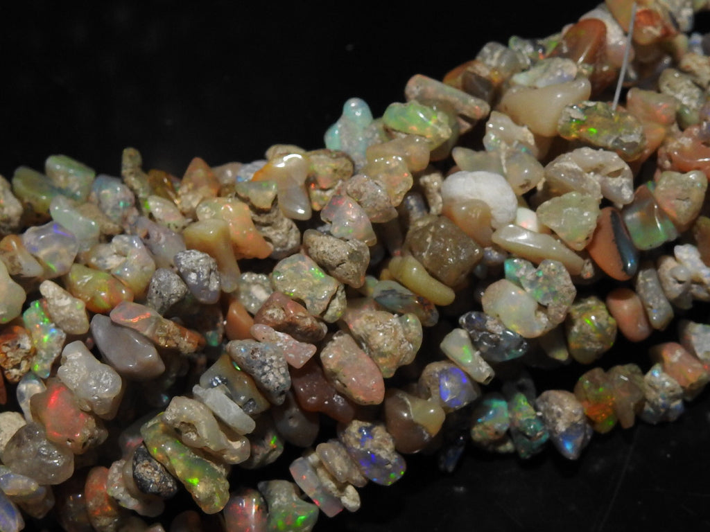 Natural Ethiopian Opal Rough Chips, Multi Fire Raw Opal Beads, Uncut Loose Stone Strand, Wholesaler Supplies, 5-7mm, 16 Inches