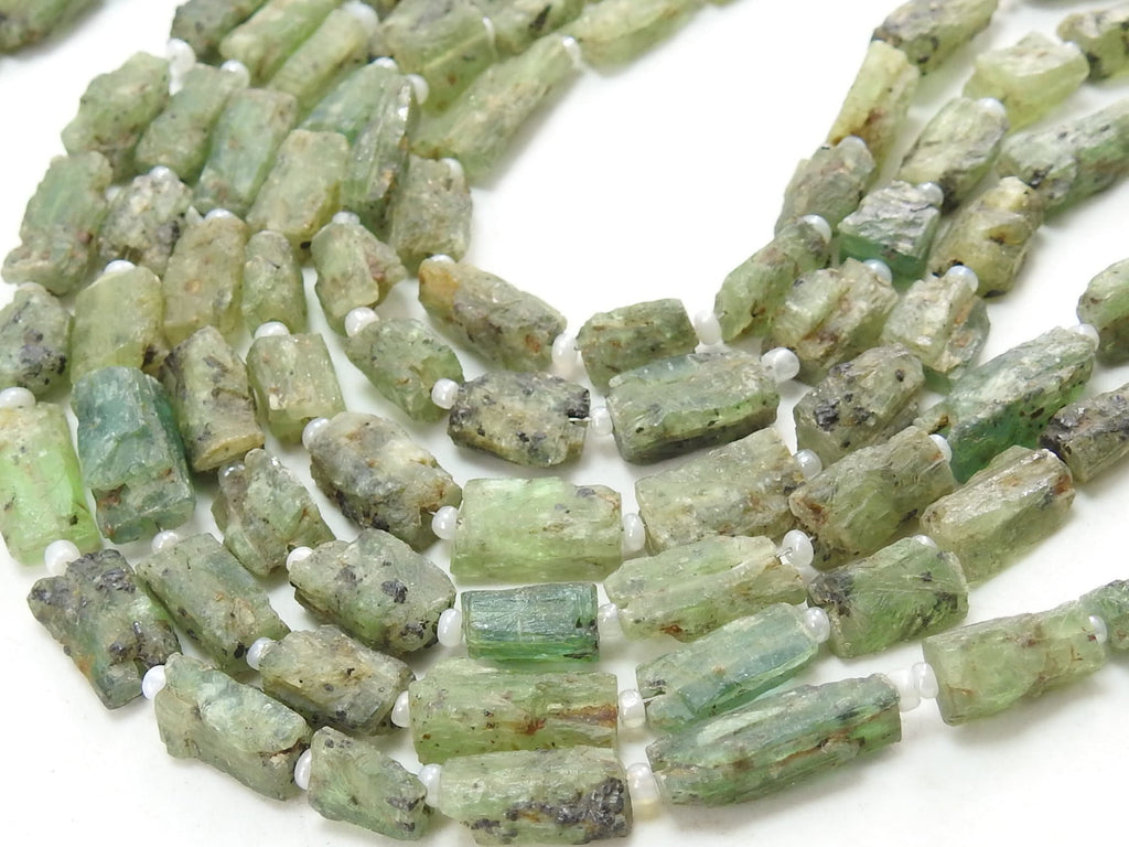 Green Kyanite Natural Crystal Rough Tube Shape Bead 8Inch Strand 7x6 To 13x6mm Wholesaler Supplies Raw Uncut Gemstone Loose RB7
