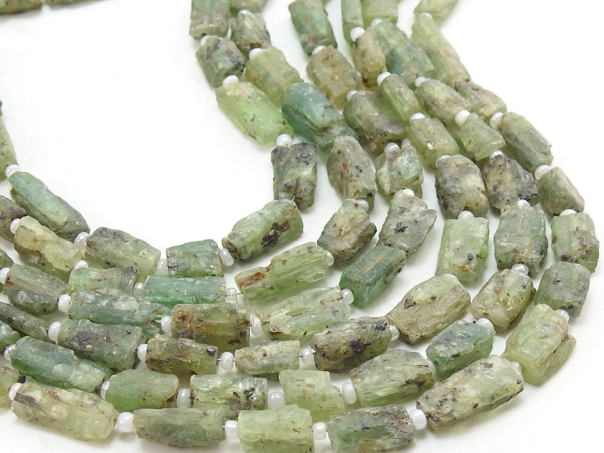 Green Kyanite Natural Crystal Rough Tube Shape Bead 8Inch Strand 7x6 To 13x6mm Wholesaler Supplies Raw Uncut Gemstone Loose RB7