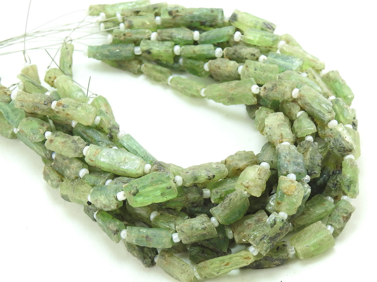 Green Kyanite Natural Crystal Rough Tube Shape Bead 8Inch Strand 7x6 To 13x6mm Wholesaler Supplies Raw Uncut Gemstone Loose RB7