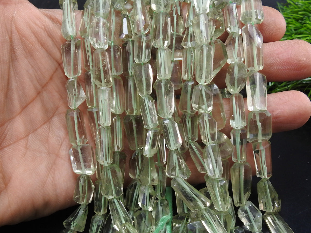 Green Amethyst Faceted Nuggets | 10" Strand | 10-20mm Long | Natural Prasiolite Quartz Rough Cut Focal Beads for DIY Jewelry Making