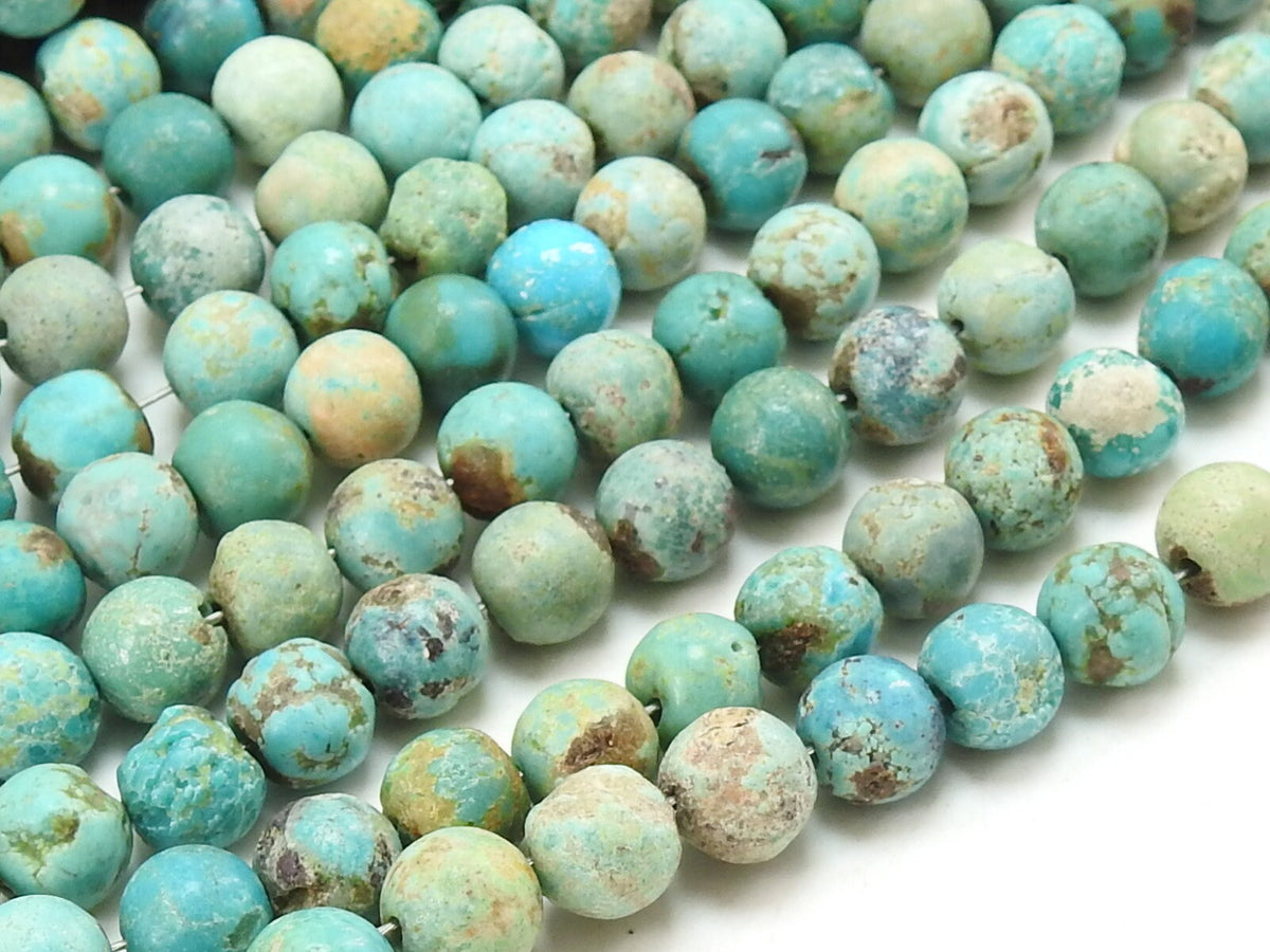 Arizona Turquoise Round Beads, Smooth Matte Polished 16 Inch Strand Sphere Ball, Wholesale Natural Blue Stone Beads for Jewelry Crafting