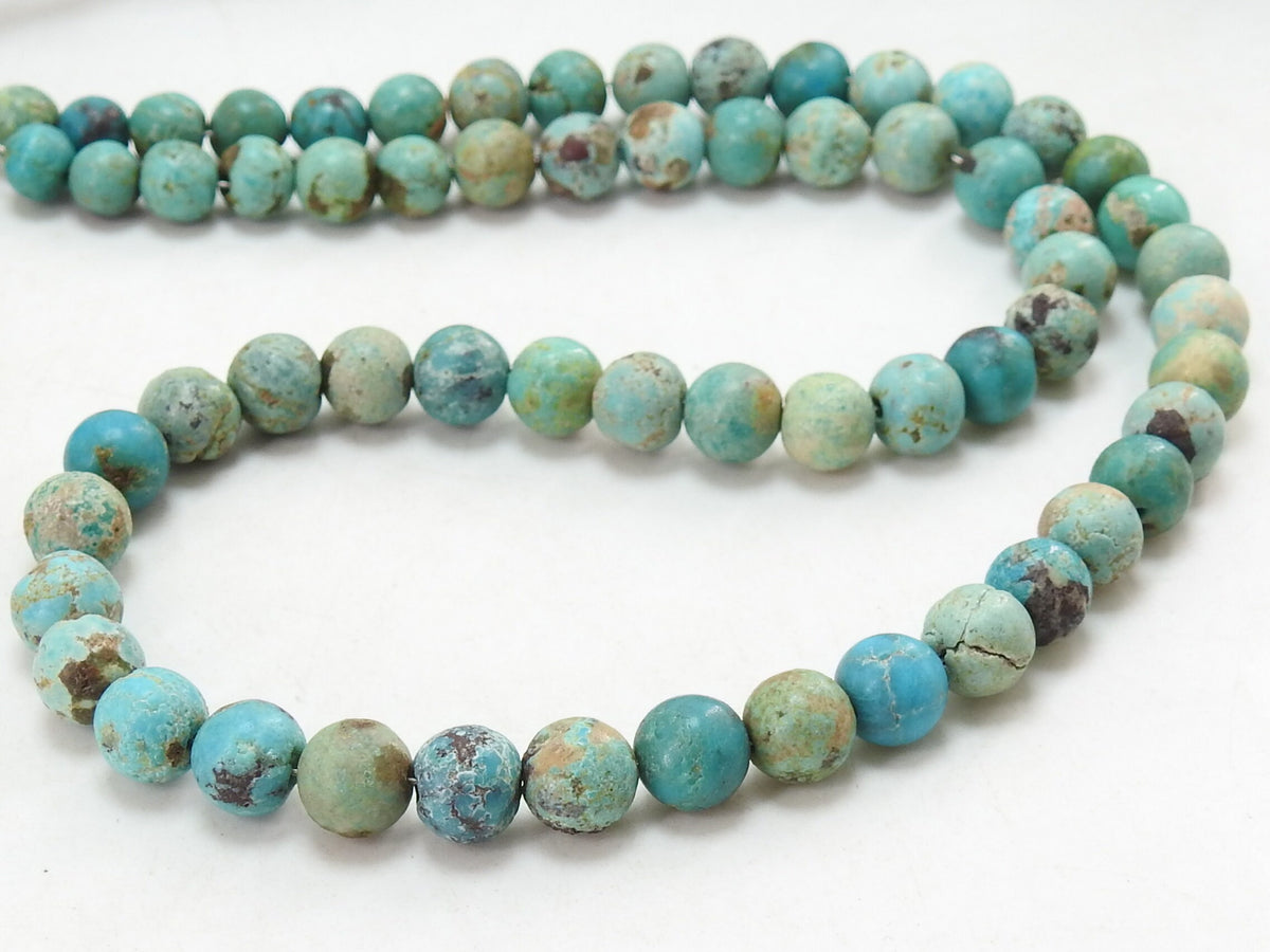 Arizona Turquoise Round Beads, Smooth Matte Polished 16 Inch Strand Sphere Ball, Wholesale Natural Blue Stone Beads for Jewelry Crafting