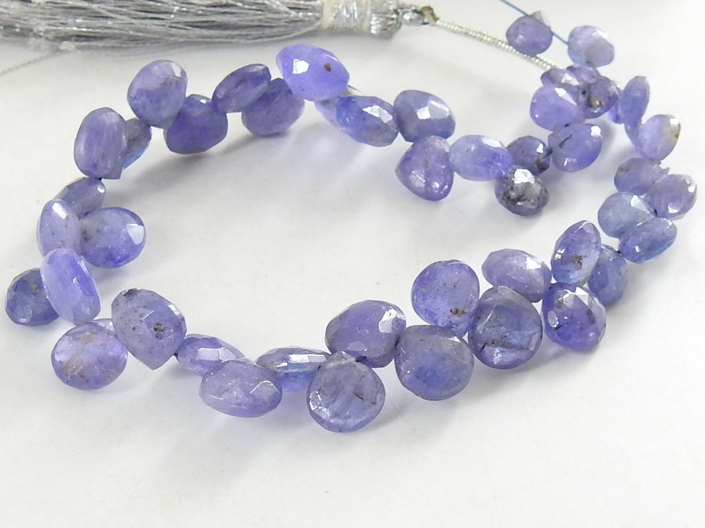 Natural Tanzanite Faceted Heart Shape Teardrop Beads, 7x7 To 4x4mm Graduated Loose Gemstone, 7 Inches Strand For Making Jewelry PME-BR8