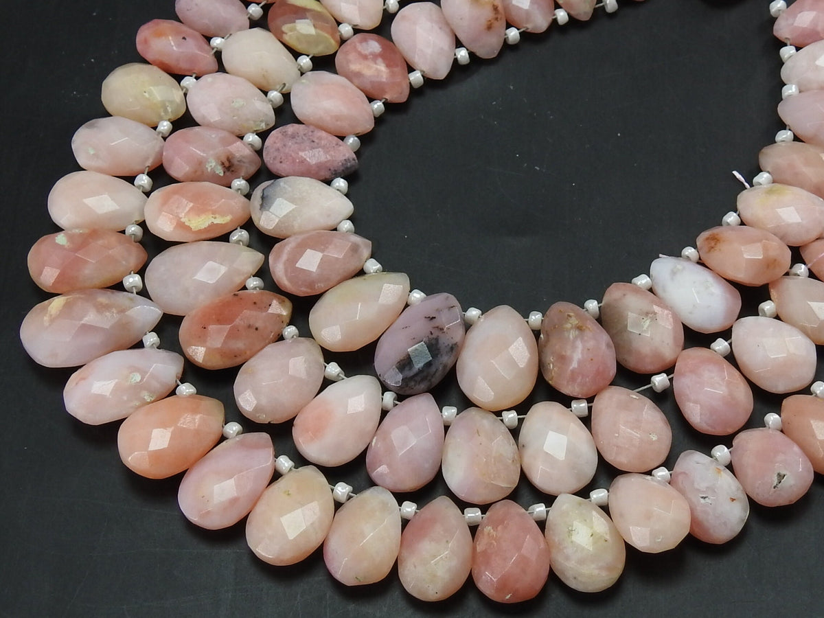 Pink Peruvian Opal Faceted Teardrop-8Inches Strand 10X7To15X10MM Approx-Handmade Loose Stone-Wholesaler Supplies-Natural Stone MS-BR7