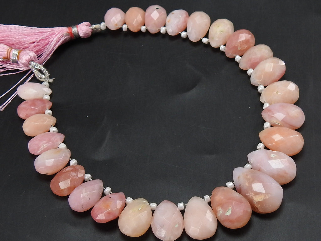 Pink Peruvian Opal Faceted Teardrop-8Inches Strand 10X7To15X10MM Approx-Handmade Loose Stone-Wholesaler Supplies-Natural Stone MS-BR7