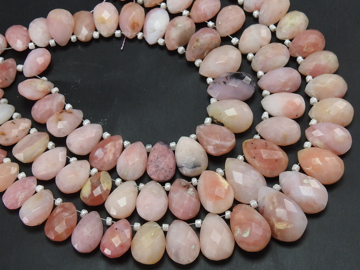 Pink Peruvian Opal Faceted Teardrop-8Inches Strand 10X7To15X10MM Approx-Handmade Loose Stone-Wholesaler Supplies-Natural Stone MS-BR7