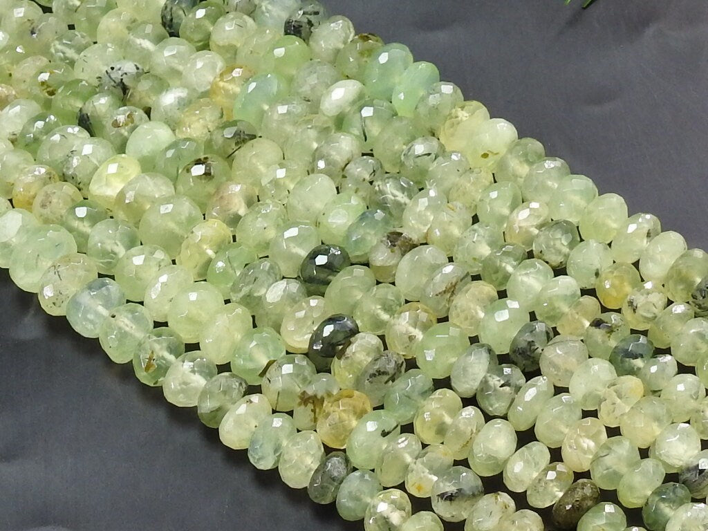 Prehnite Multi Shaded Faceted Roundel Beads 7-12mm, Natural Stone 9 Inch Strand Loose Rondelle Gemstone Wholesale Jewelry Supplies PME-B8
