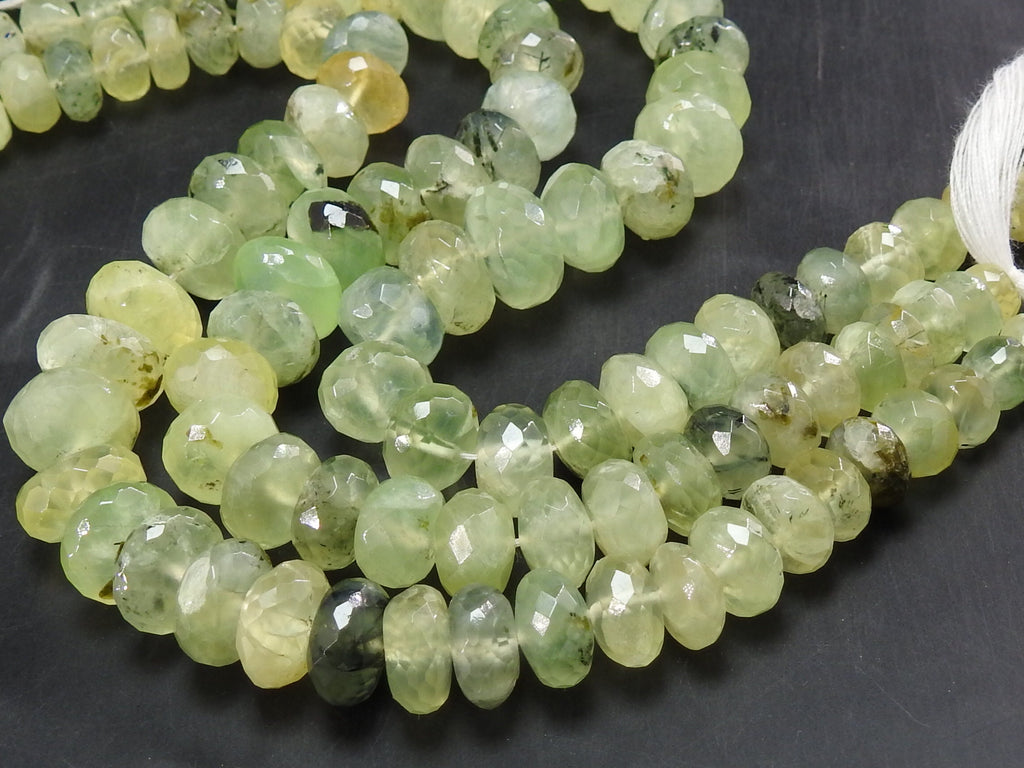Prehnite Multi Shaded Faceted Roundel Beads 7-12mm, Natural Stone 9 Inch Strand Loose Rondelle Gemstone Wholesale Jewelry Supplies PME-B8