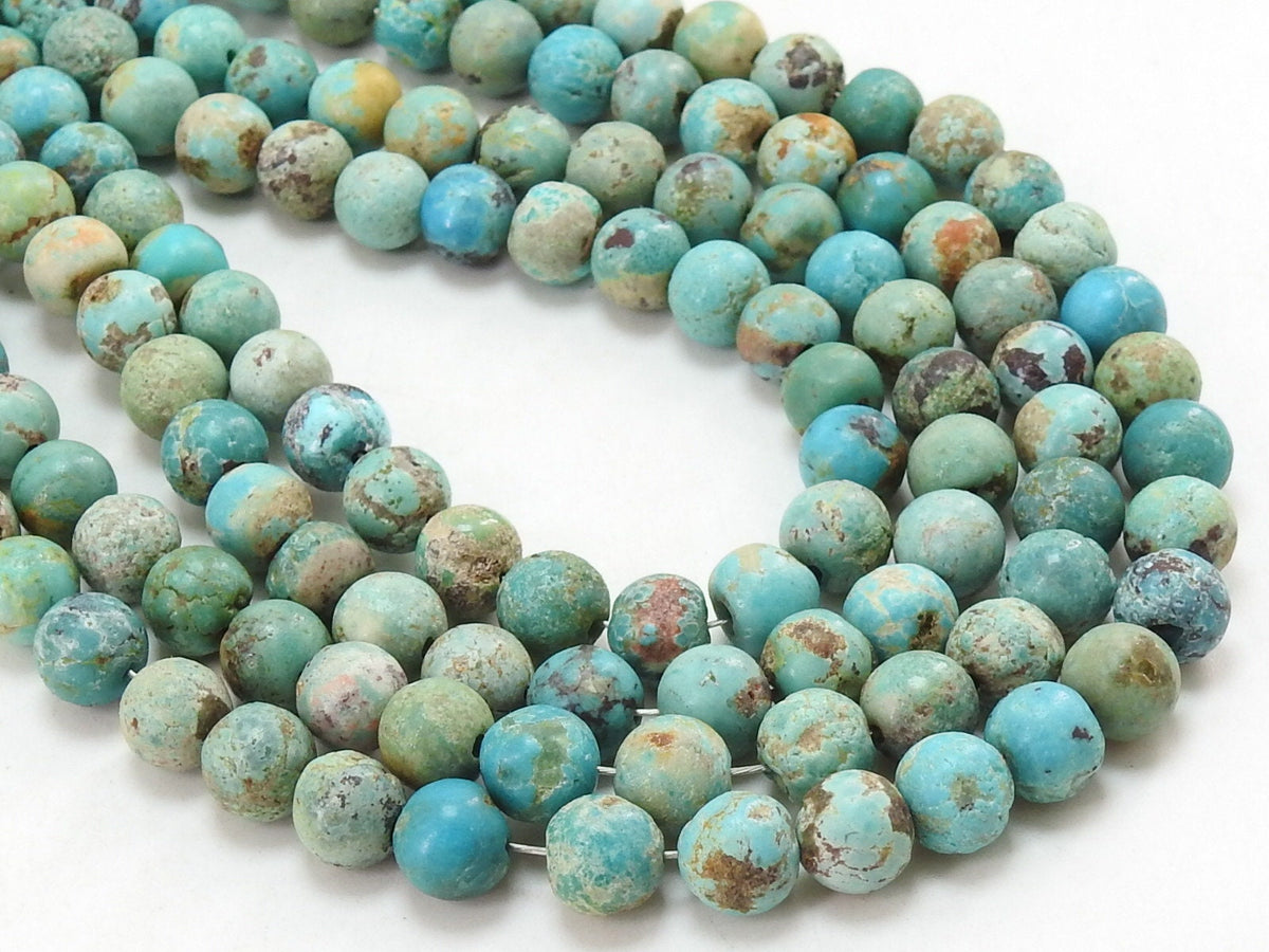 Arizona Turquoise Round Beads, Smooth Matte Polished 16 Inch Strand Sphere Ball, Wholesale Natural Blue Stone Beads for Jewelry Crafting