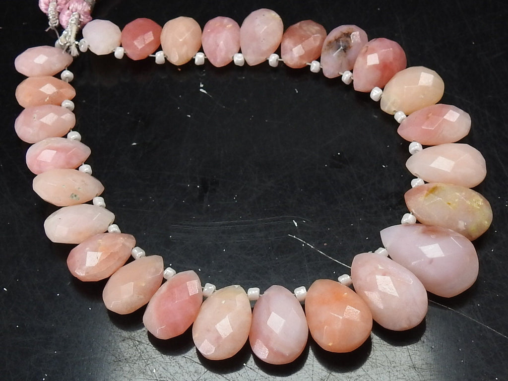 Pink Peruvian Opal Faceted Teardrop-8Inches Strand 10X7To15X10MM Approx-Handmade Loose Stone-Wholesaler Supplies-Natural Stone MS-BR7