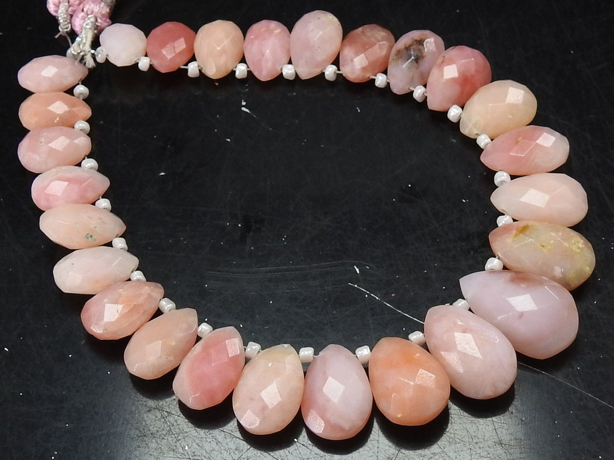 Pink Peruvian Opal Faceted Teardrop-8Inches Strand 10X7To15X10MM Approx-Handmade Loose Stone-Wholesaler Supplies-Natural Stone MS-BR7