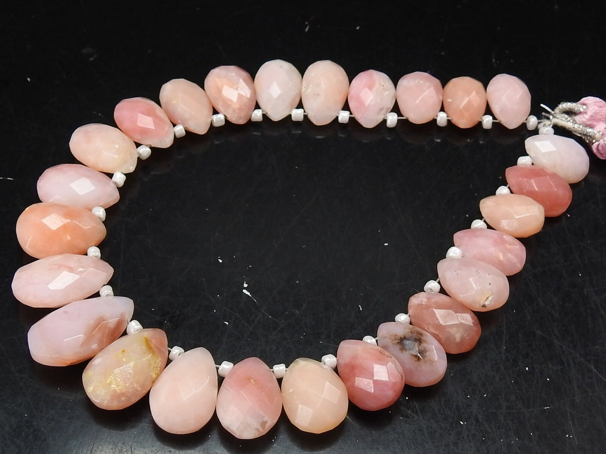 Pink Peruvian Opal Faceted Teardrop-8Inches Strand 10X7To15X10MM Approx-Handmade Loose Stone-Wholesaler Supplies-Natural Stone MS-BR7