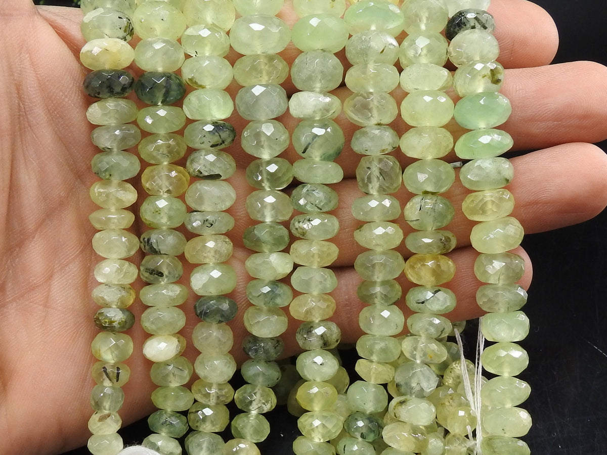 Prehnite Multi Shaded Faceted Roundel Beads 7-12mm, Natural Stone 9 Inch Strand Loose Rondelle Gemstone Wholesale Jewelry Supplies PME-B8