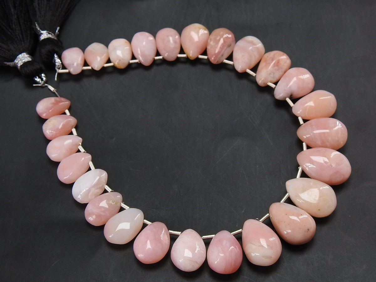 Pink Peruvian Opal Smooth Teardrop Beads, 8Inches Strand, Handmade Loose Stone, Natural Gemstone Wholesale Supplies, 10x6mm to 14x9mm MS-BR7