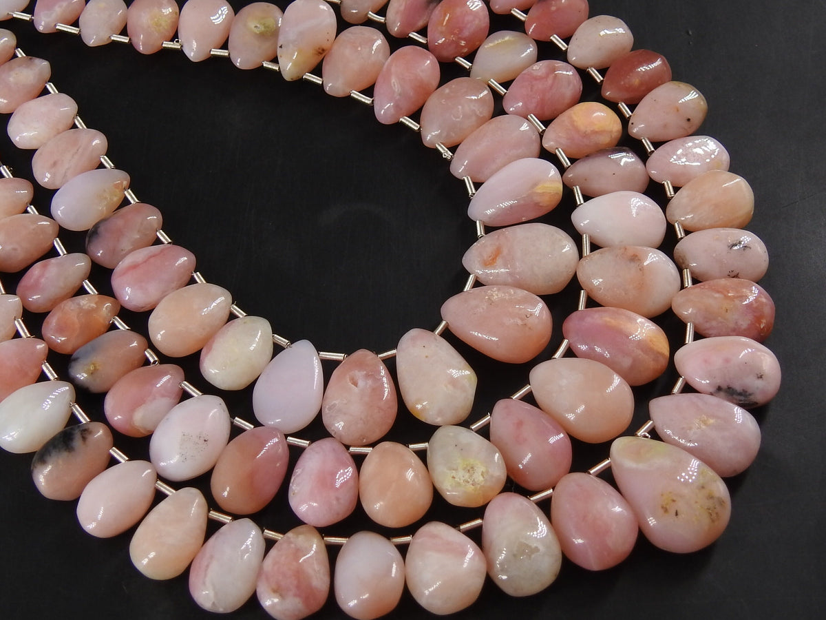 Pink Peruvian Opal Smooth Teardrop Beads, 8Inches Strand, Handmade Loose Stone, Natural Gemstone Wholesale Supplies, 10x6mm to 14x9mm MS-BR7