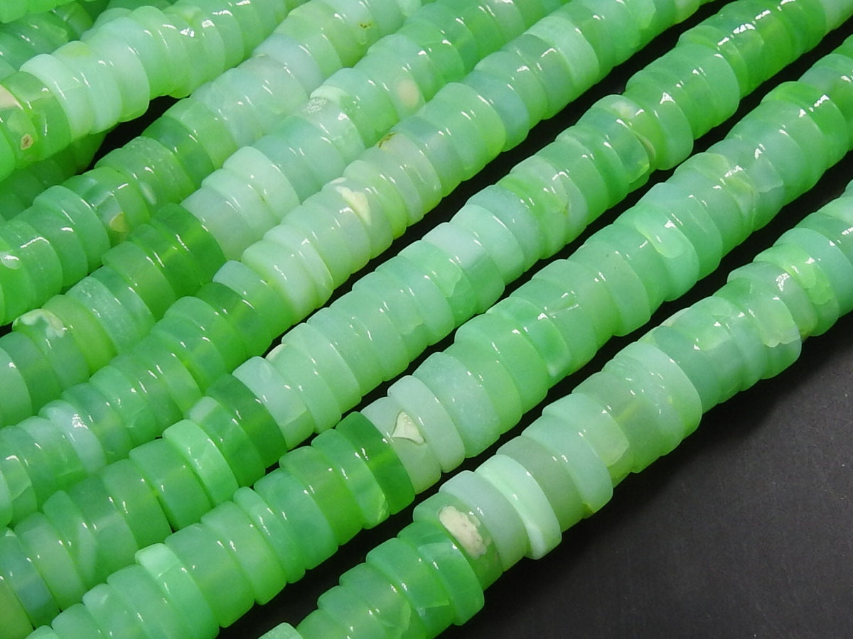 Green Opal Smooth Beads, Tire Coin Button Wheel Shape, 16 Inches Strand, Polished Loose Natural Stone for Jewelry Making, DIY Crafts MS-T2