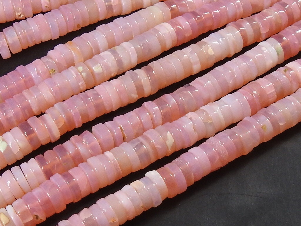 Pink Peruvian Opal Smooth Tire Beads 8mm Multi Shaded Rondelle Strand 16 Inches Gemstone Jewelry Making Supply MS-T2