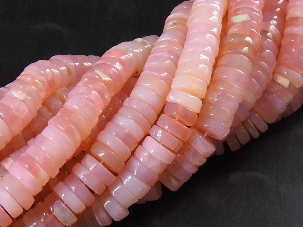 Pink Peruvian Opal Smooth Tire Beads 8mm Multi Shaded Rondelle Strand 16 Inches Gemstone Jewelry Making Supply MS-T2