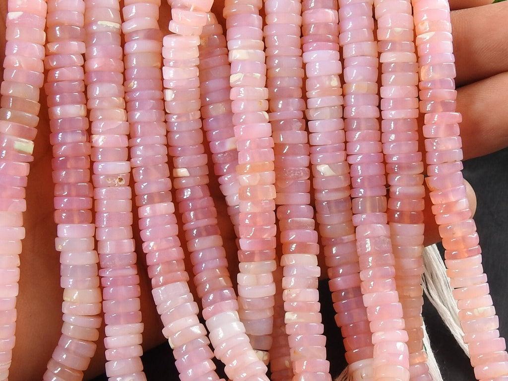Pink Peruvian Opal Smooth Tire Beads 8mm Multi Shaded Rondelle Strand 16 Inches Gemstone Jewelry Making Supply MS-T2