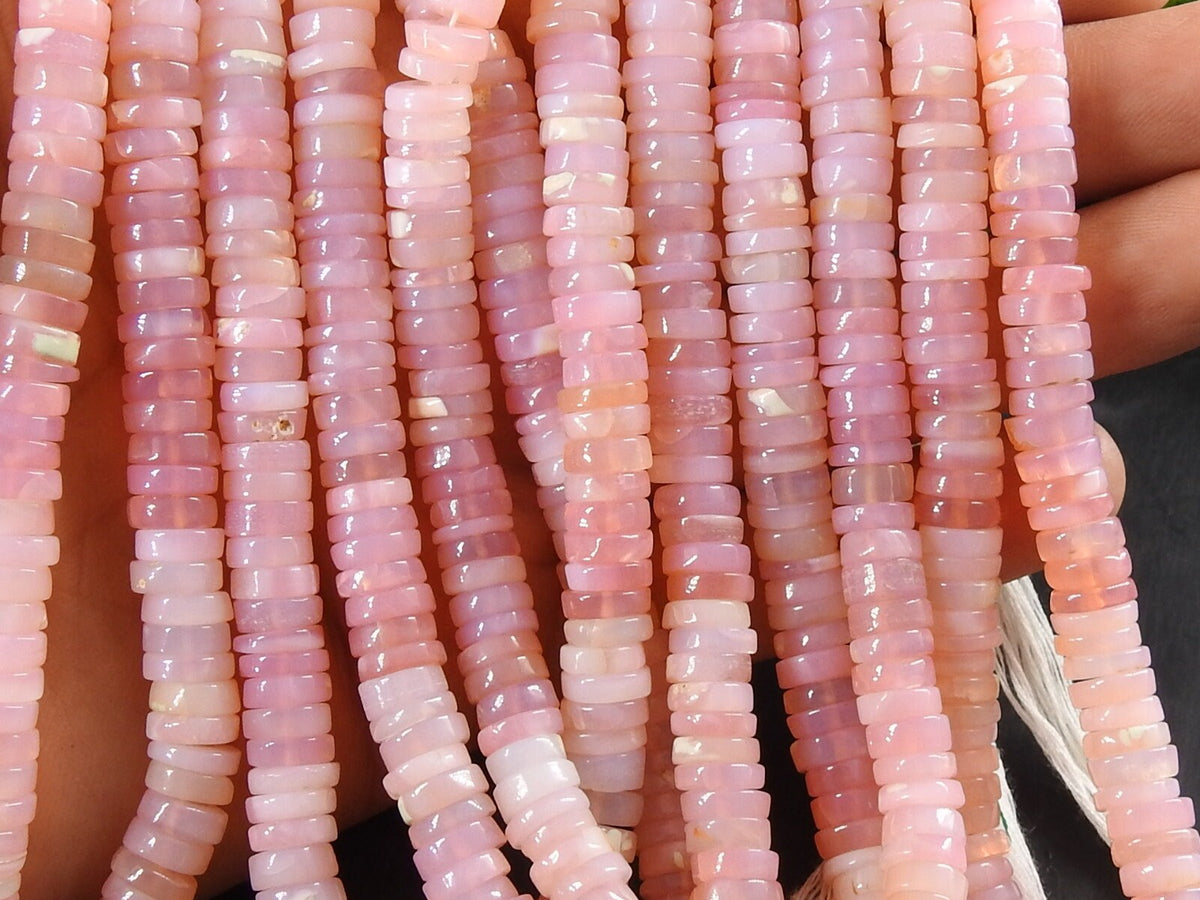 Pink Peruvian Opal Smooth Tire Beads 8mm Multi Shaded Rondelle Strand 16 Inches Gemstone Jewelry Making Supply MS-T2