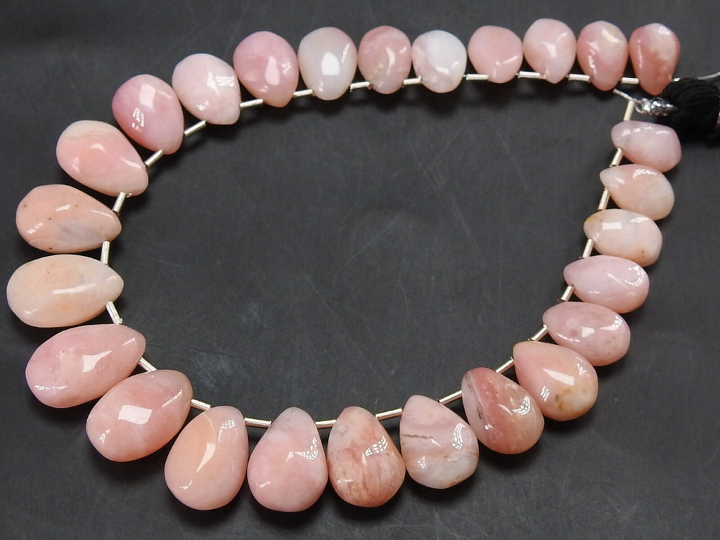 Pink Peruvian Opal Smooth Teardrop Beads, 8Inches Strand, Handmade Loose Stone, Natural Gemstone Wholesale Supplies, 10x6mm to 14x9mm MS-BR7
