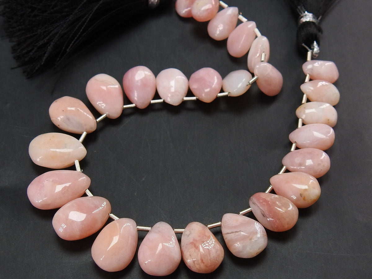 Pink Peruvian Opal Smooth Teardrop Beads, 8Inches Strand, Handmade Loose Stone, Natural Gemstone Wholesale Supplies, 10x6mm to 14x9mm MS-BR7