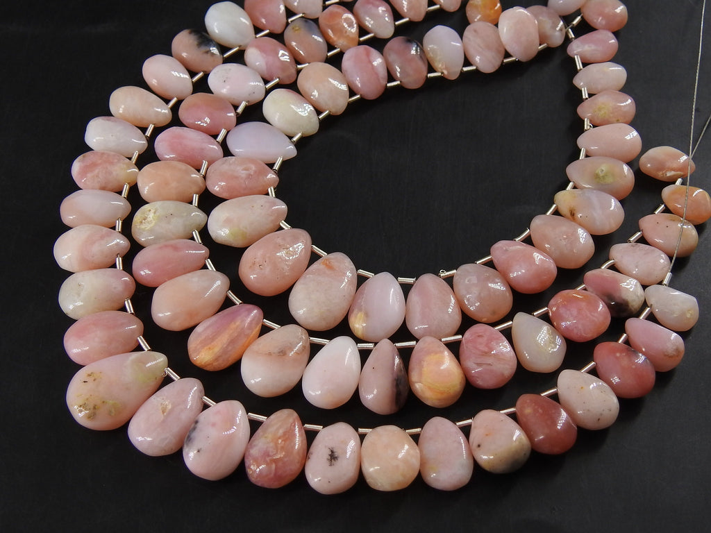 Pink Peruvian Opal Smooth Teardrop Beads, 8Inches Strand, Handmade Loose Stone, Natural Gemstone Wholesale Supplies, 10x6mm to 14x9mm MS-BR7