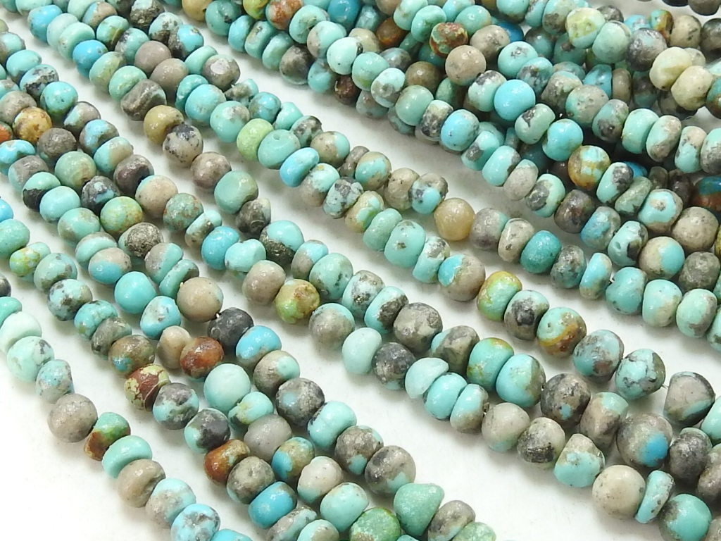 Arizona Turquoise Smooth Roundel Bead 16Inch 3-7mm Approx Natural Stone Genuine Gemstone Rondelle Wholesale Strand Jewelry Making Supplies