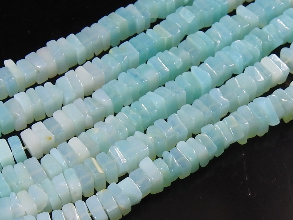 Natural Blue Opal Heishe Square Cushion Beads, Multi Shaded Smooth Polished 16 Inch Strand 6-7mm, Wholesale Gemstone Jewelry Supplies MS-H1