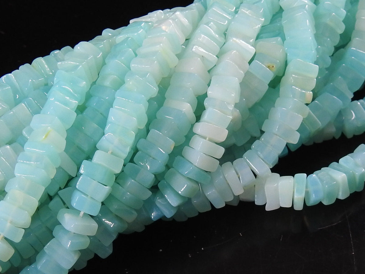 Natural Blue Opal Heishe Square Cushion Beads, Multi Shaded Smooth Polished 16 Inch Strand 6-7mm, Wholesale Gemstone Jewelry Supplies MS-H1
