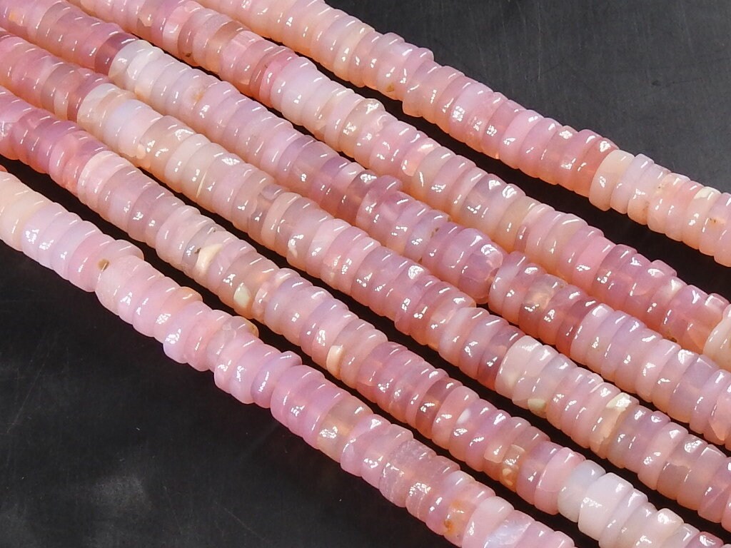 Pink Peruvian Opal Smooth Tire Beads 8mm Multi Shaded Rondelle Strand 16 Inches Gemstone Jewelry Making Supply MS-T2