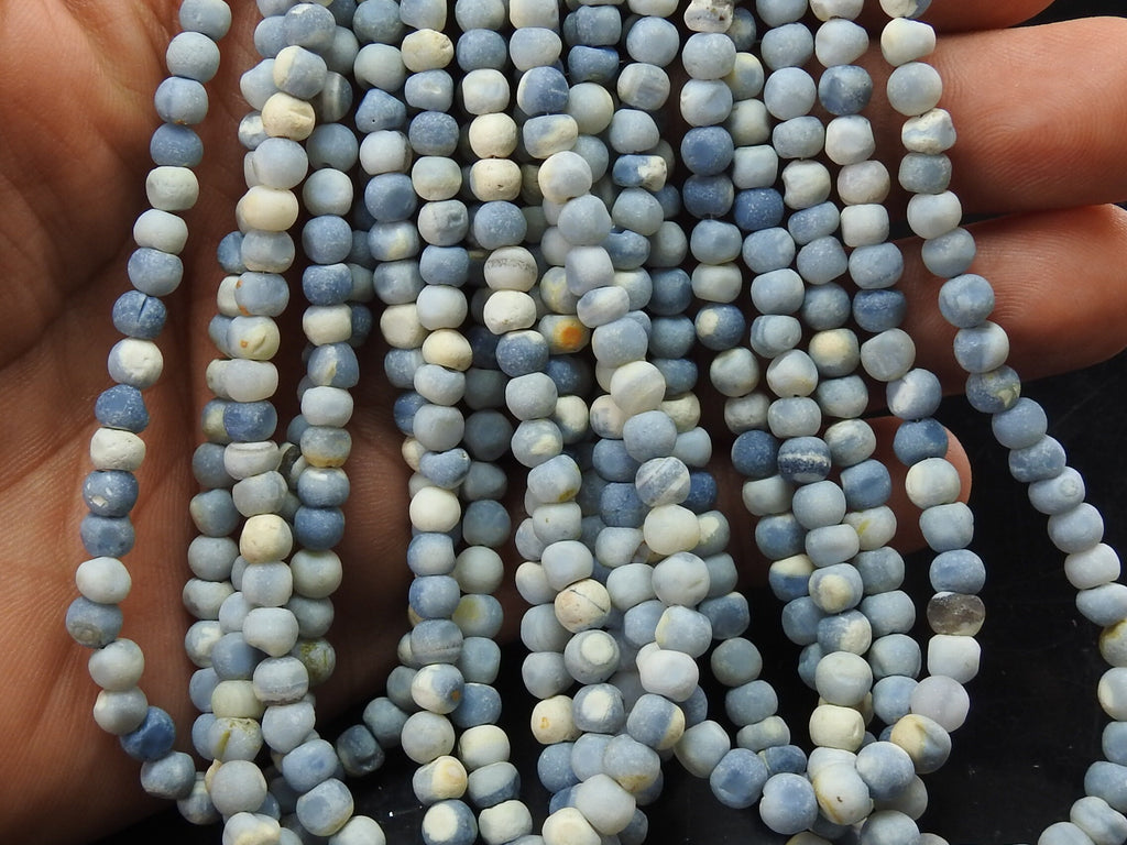 Blue Indian Opal Smooth Matte Round Beads 16" Strand, 5mm Approx Natural Stone Sphere Ball Spacer Bead, Wholesale Jewelry Supply WB-6