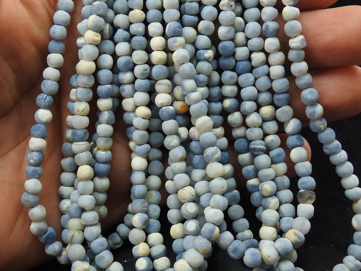 Blue Indian Opal Smooth Matte Round Beads 16" Strand, 5mm Approx Natural Stone Sphere Ball Spacer Bead, Wholesale Jewelry Supply WB-6