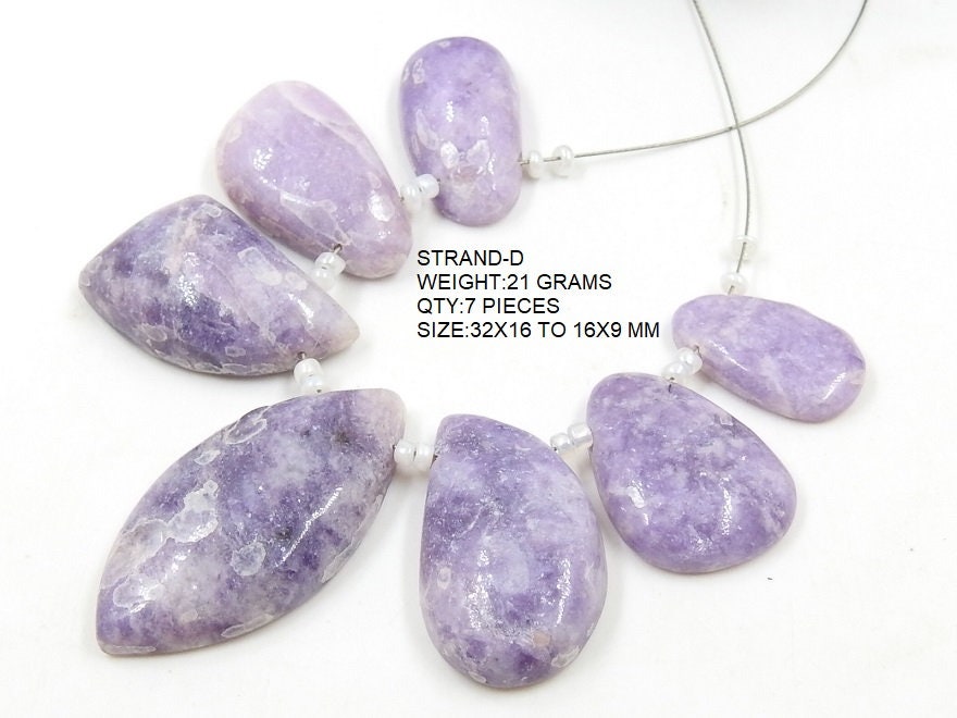 Natural Lepidolite Smooth Cabochon Briolette Beads, Fancy Shape Gemstone Supplies For Jewelry Making