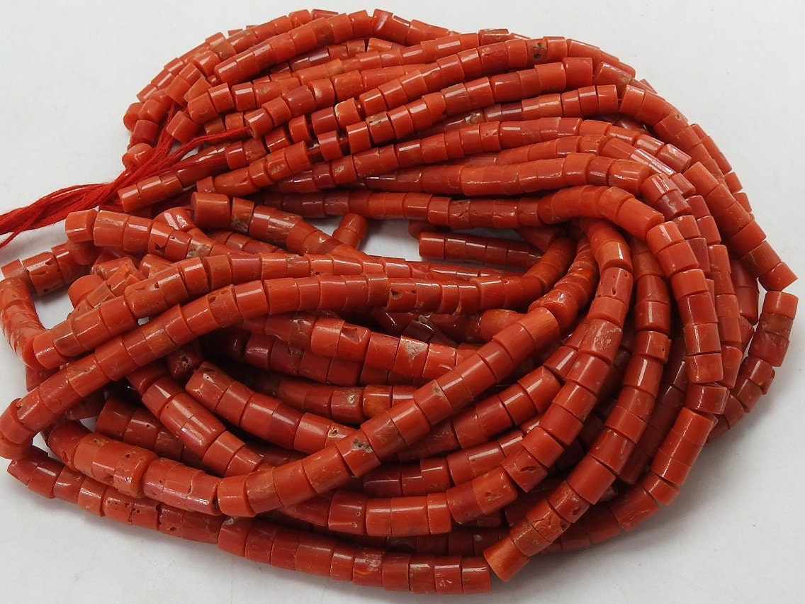 Natural Red Coral Smooth Tire Beads 4-5mm Coin Button Wheel Shape 8 Inch Strand Loose Stone for Earring Bracelet Jewelry Making BK-CR2