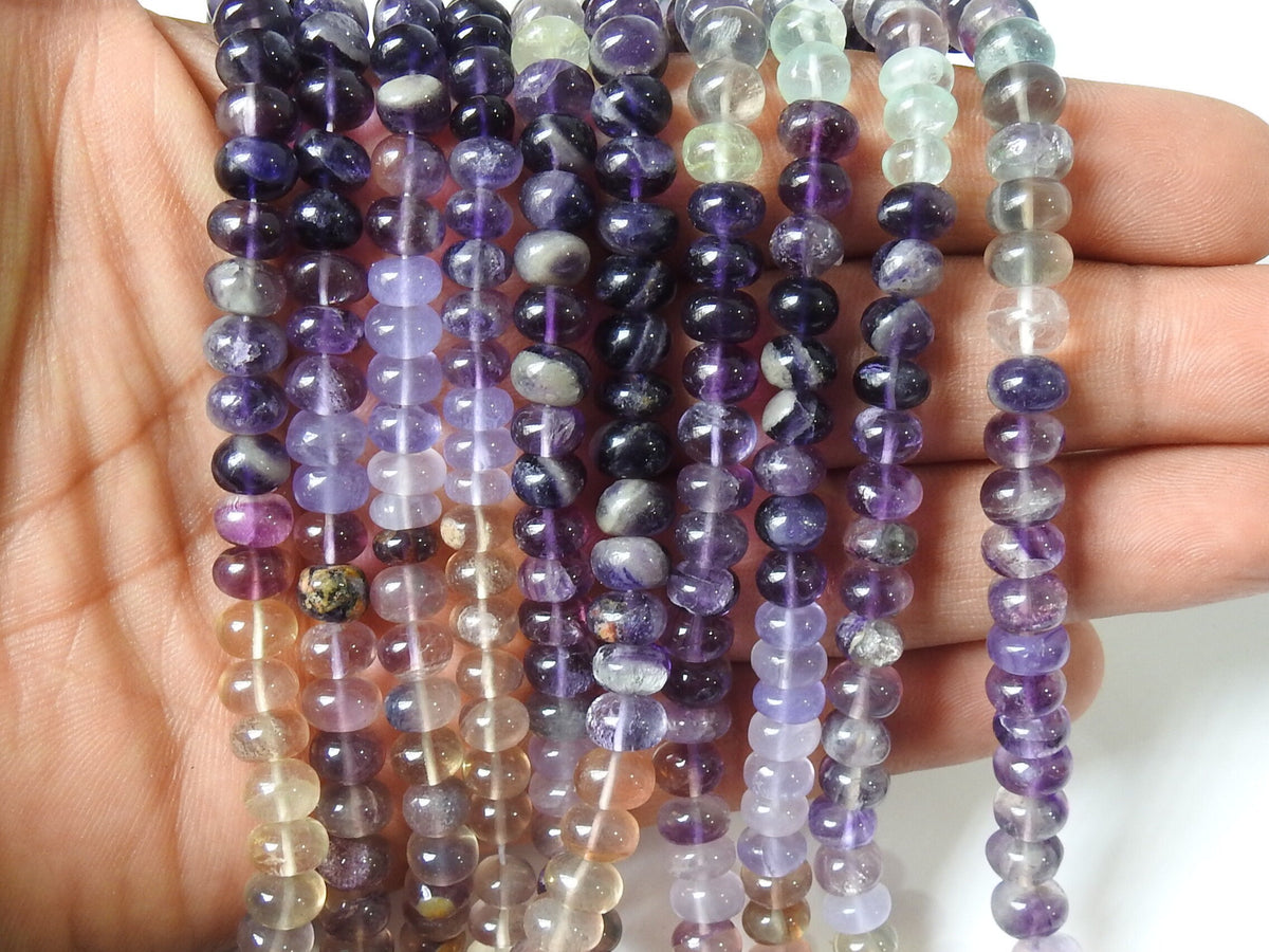 Fluorite Multi Shaded Smooth Roundel Beads 7mm, Natural Stone 16 Inch Strand Loose Rondelle Gemstone Wholesale Jewelry Supplies PME-B1